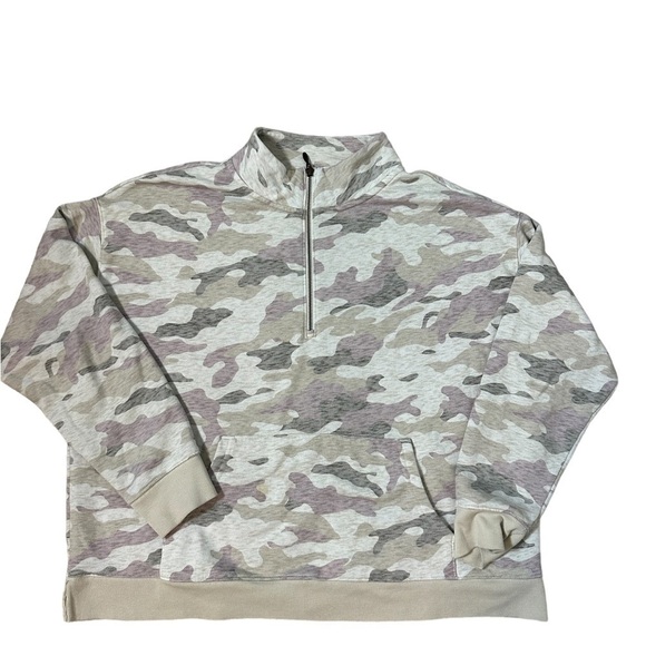 Old Navy Womens Quarter Zip Sweatshirt Beige Pink Camo Kangaroo Pouch Pocket XL - Picture 1 of 10